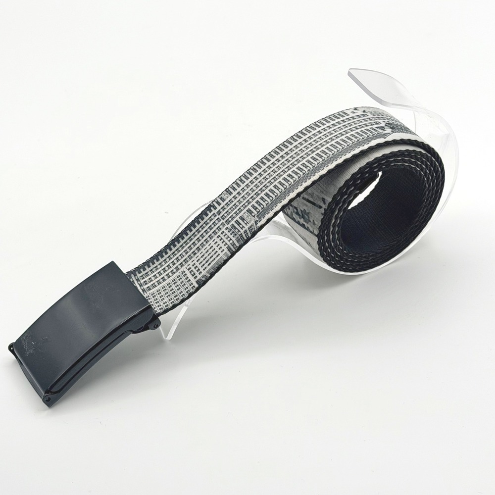 New York Skyscrapers Web Belt Black White Cityscape Graphic Flip Buckle Skater